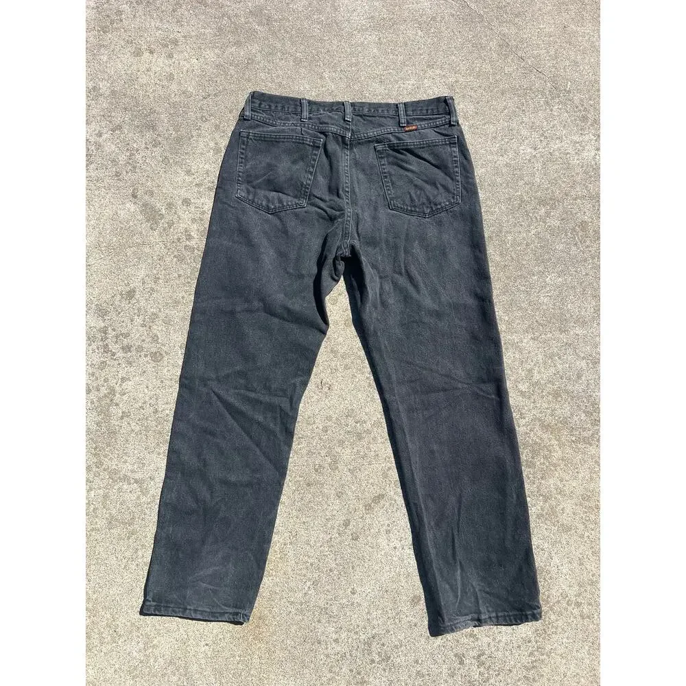 Vintage Rustler Black Jeans 36x32 Men Relaxed Straight Denim 90s Grunge Workwear